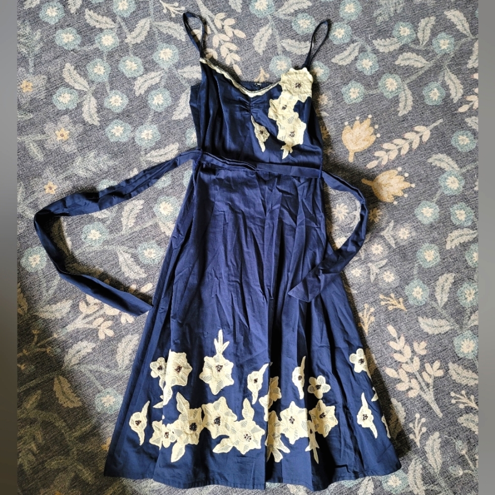 Anthropologie Odille Emily Floral Applique Tea Dress